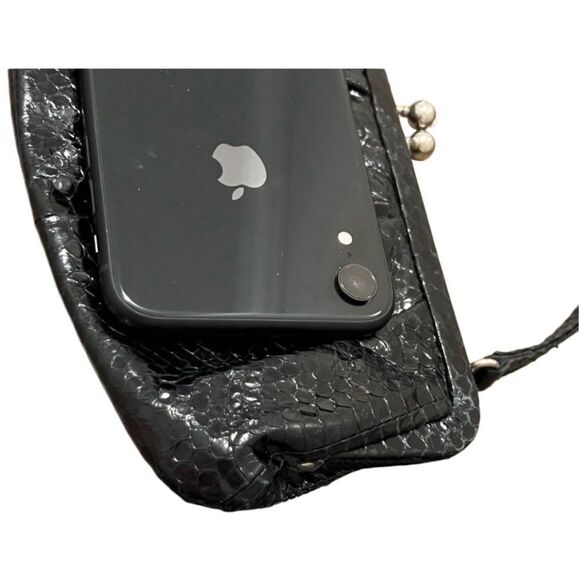 Vintage 90s Y2k Bebe Black Snakeskin Leather Small Evening Handbag Clutch Party - Picture 3 of 13